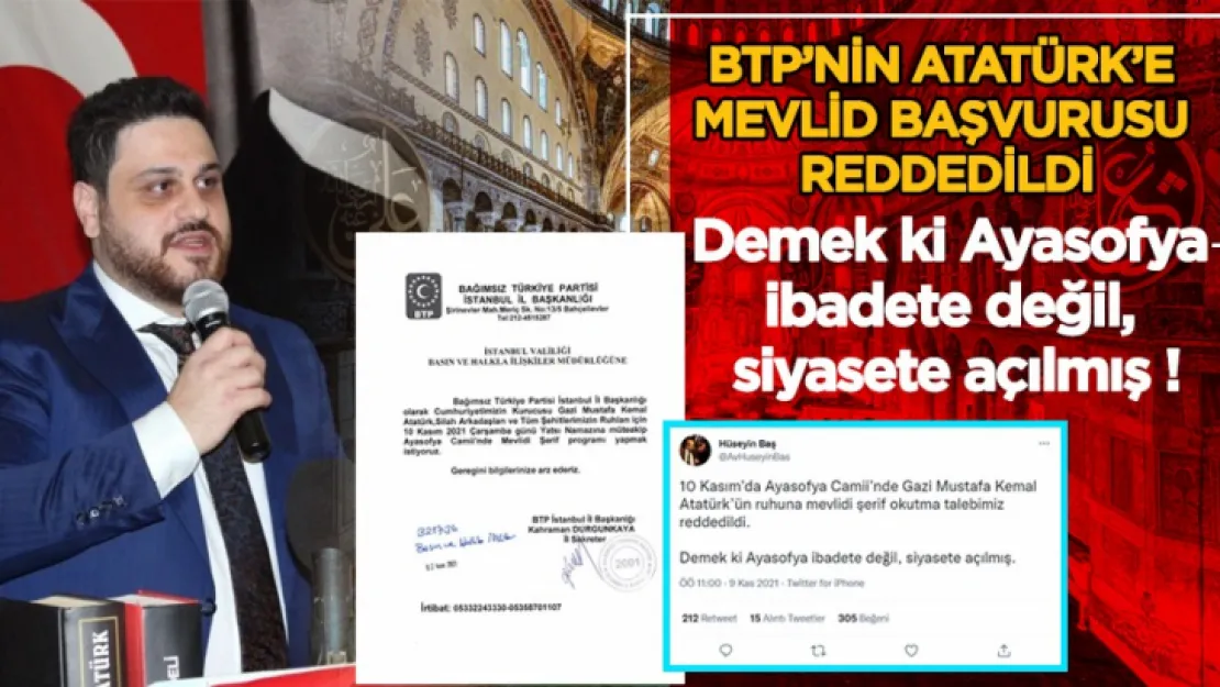 Ayasofya'da Atatürk'e Mevlid'e Valilikten Ret