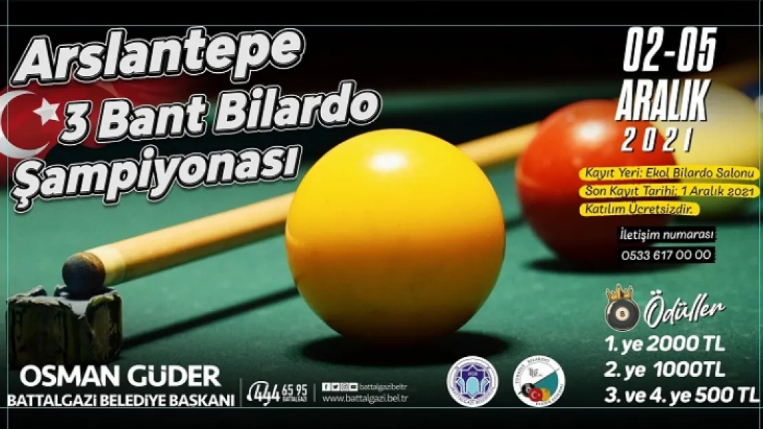 Battalgazi'deki Bilardo Şampiyonasına Başvurular Yarın Sona Eriyor