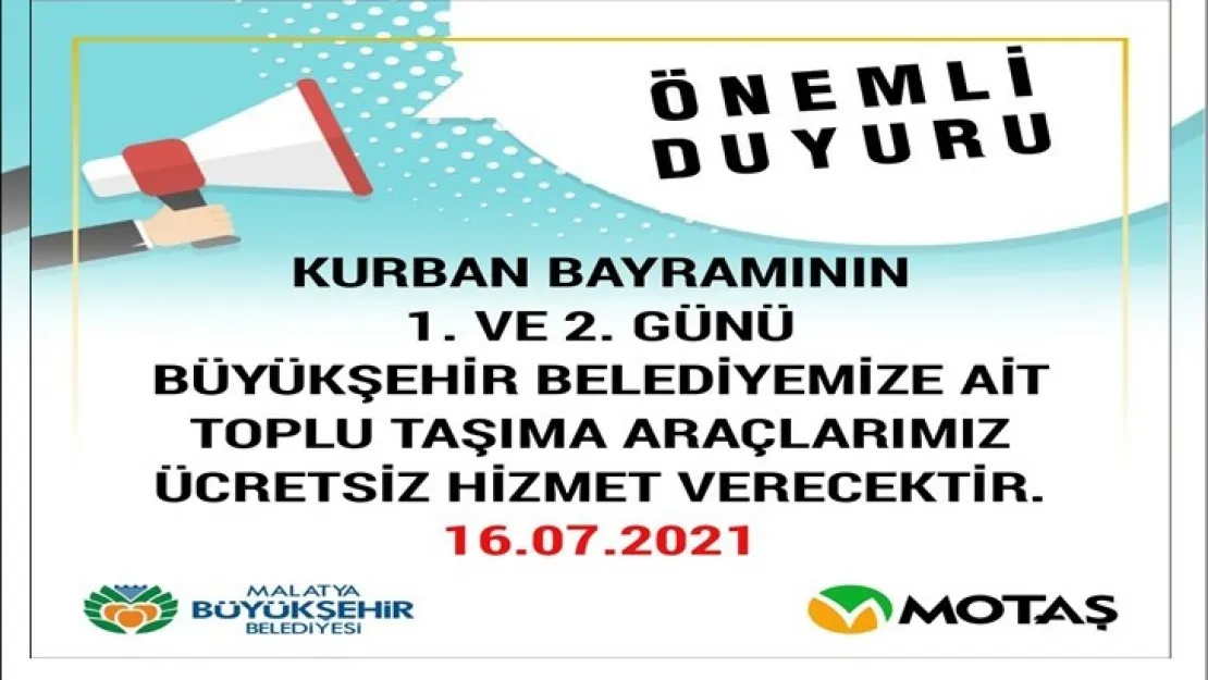 Belediye Otobüsleri Kurban Bayramının 1'inci Ve 2'inci Günü Ücretsiz Hizmet Verecek