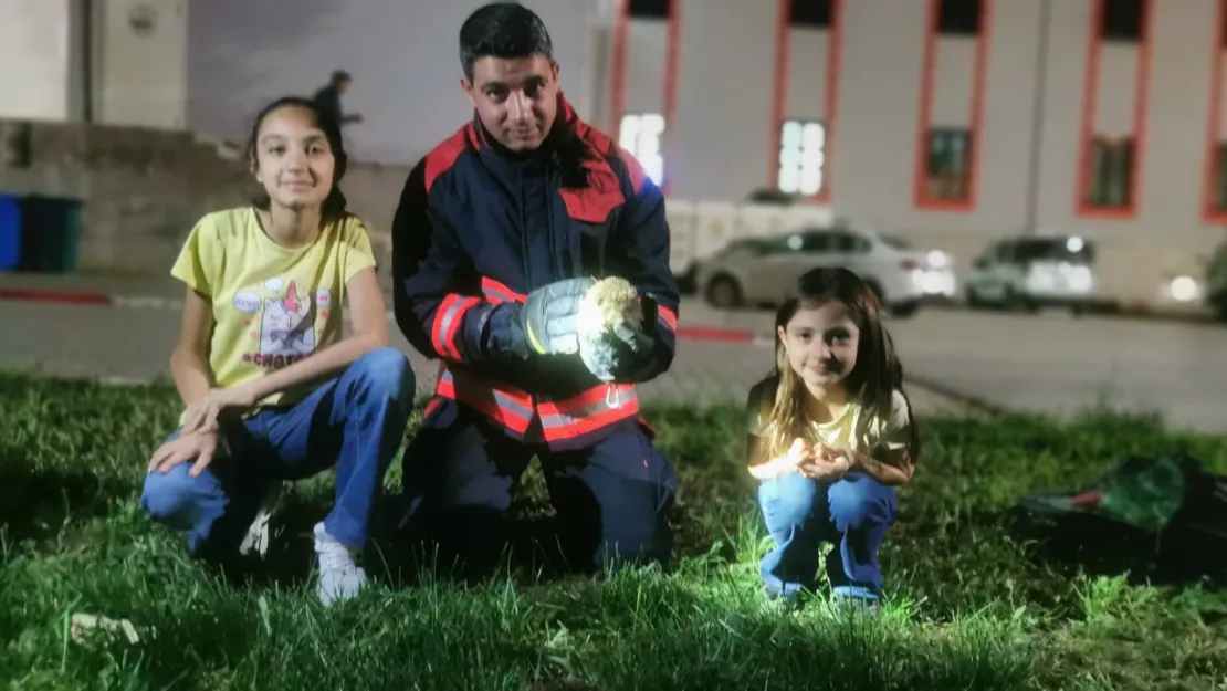 İki Çocuk boru içerisine düşen kirpi için itfaiyeden yardım istedi