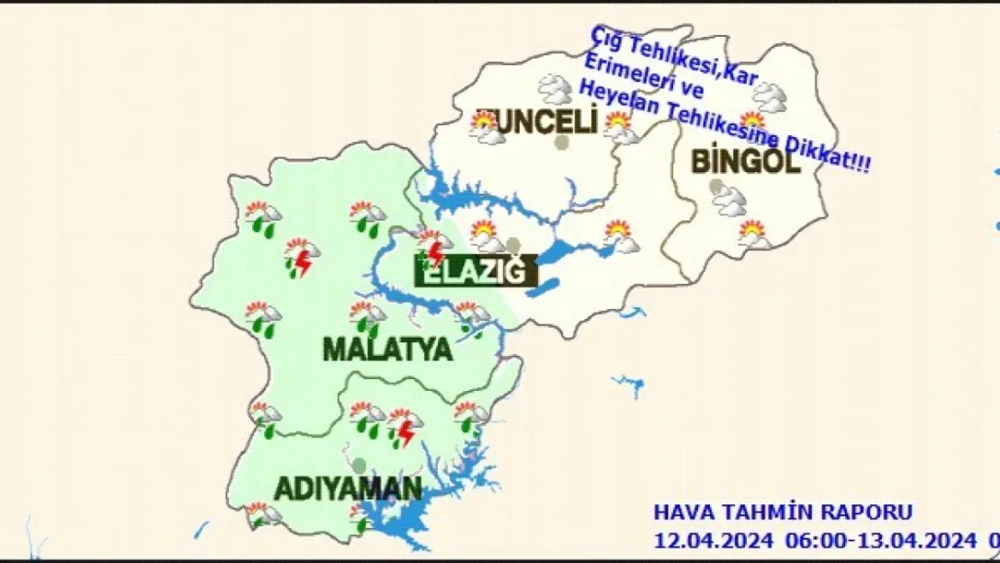 Malatya ve Çevreleri sağanak ve gök gürültülü sağanak yağışlı olarak geçecek