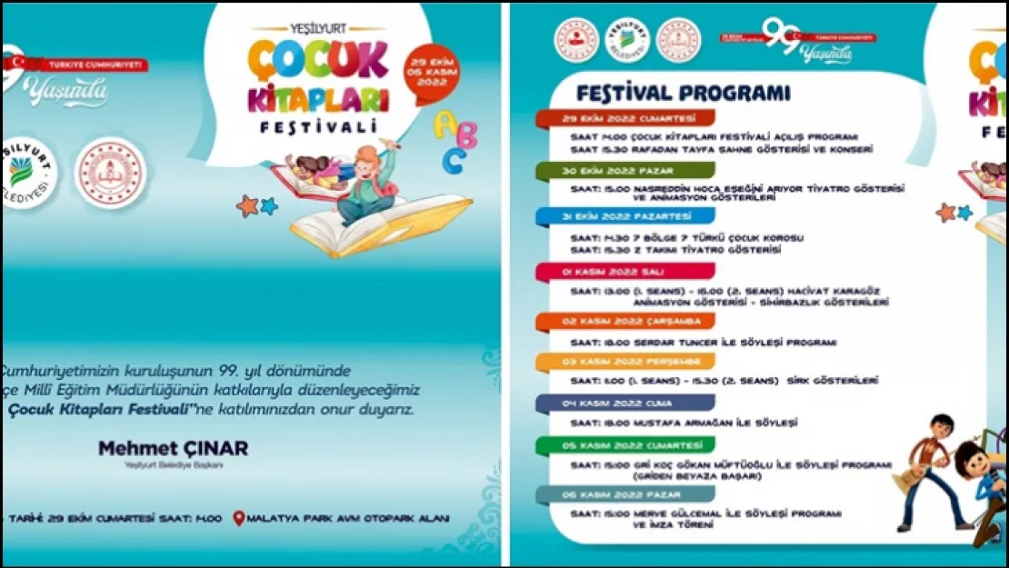 Yeşilyurt Belediyesi 29 Ekim İle 6 Kasım Günleri Arasında 'Yeşilyurt Çocuk Kitapları' Festivali Düzenleyecek