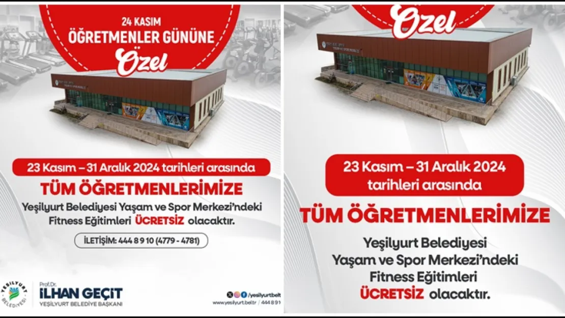 Yeşilyurt Belediyesi'nden Tüm Öğretmenlere Ücretsiz Fitness Eğitimi