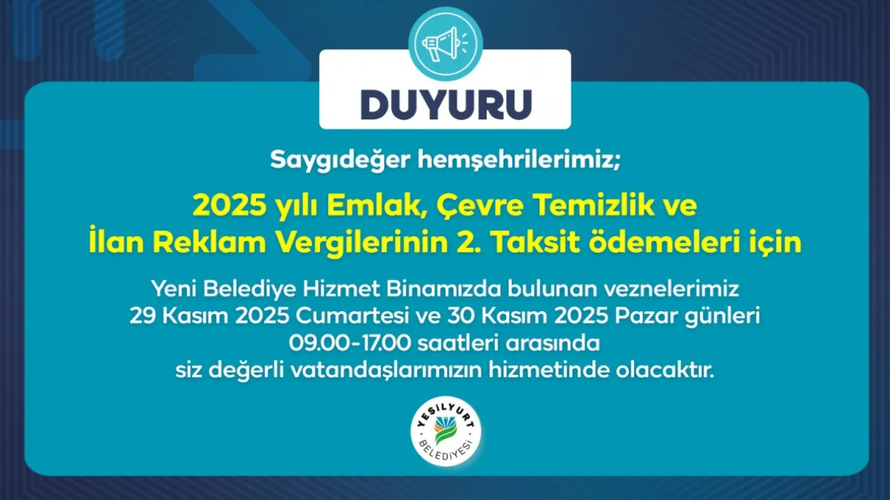 Yeşilyurt Belediye Vezneleri, Hafta Sonu Hizmet Verecek