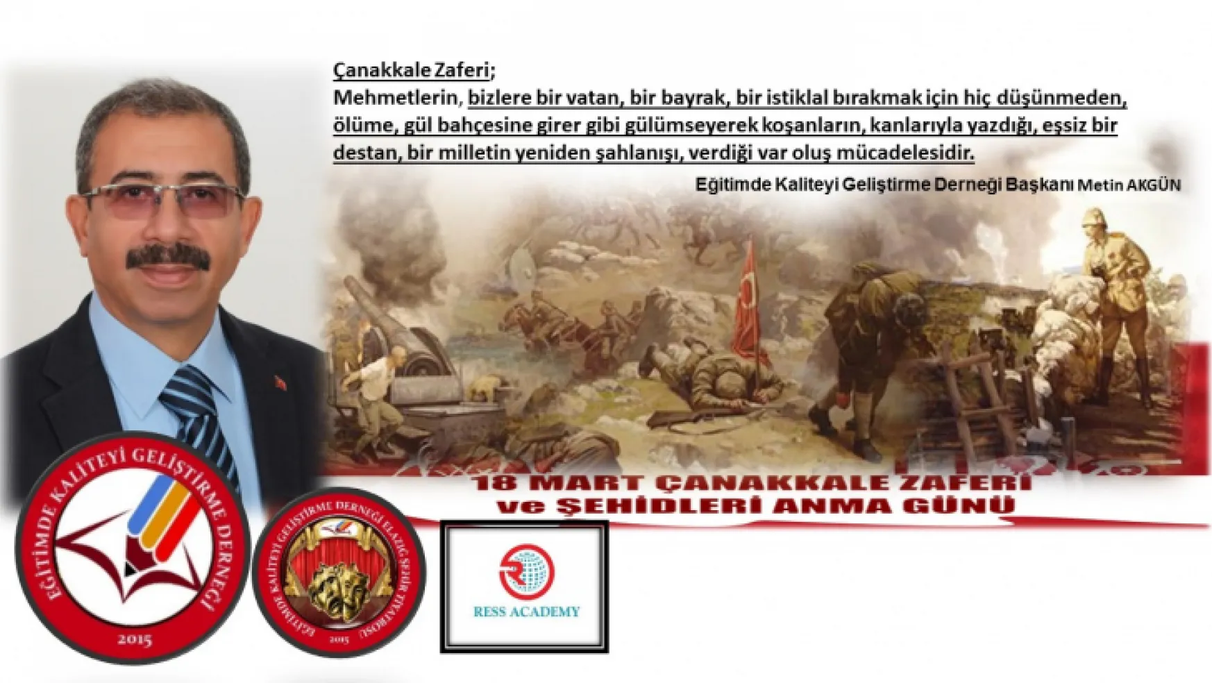 Başkan Akgün'den 18 Mart Çanakkale Zaferi Mesajı.