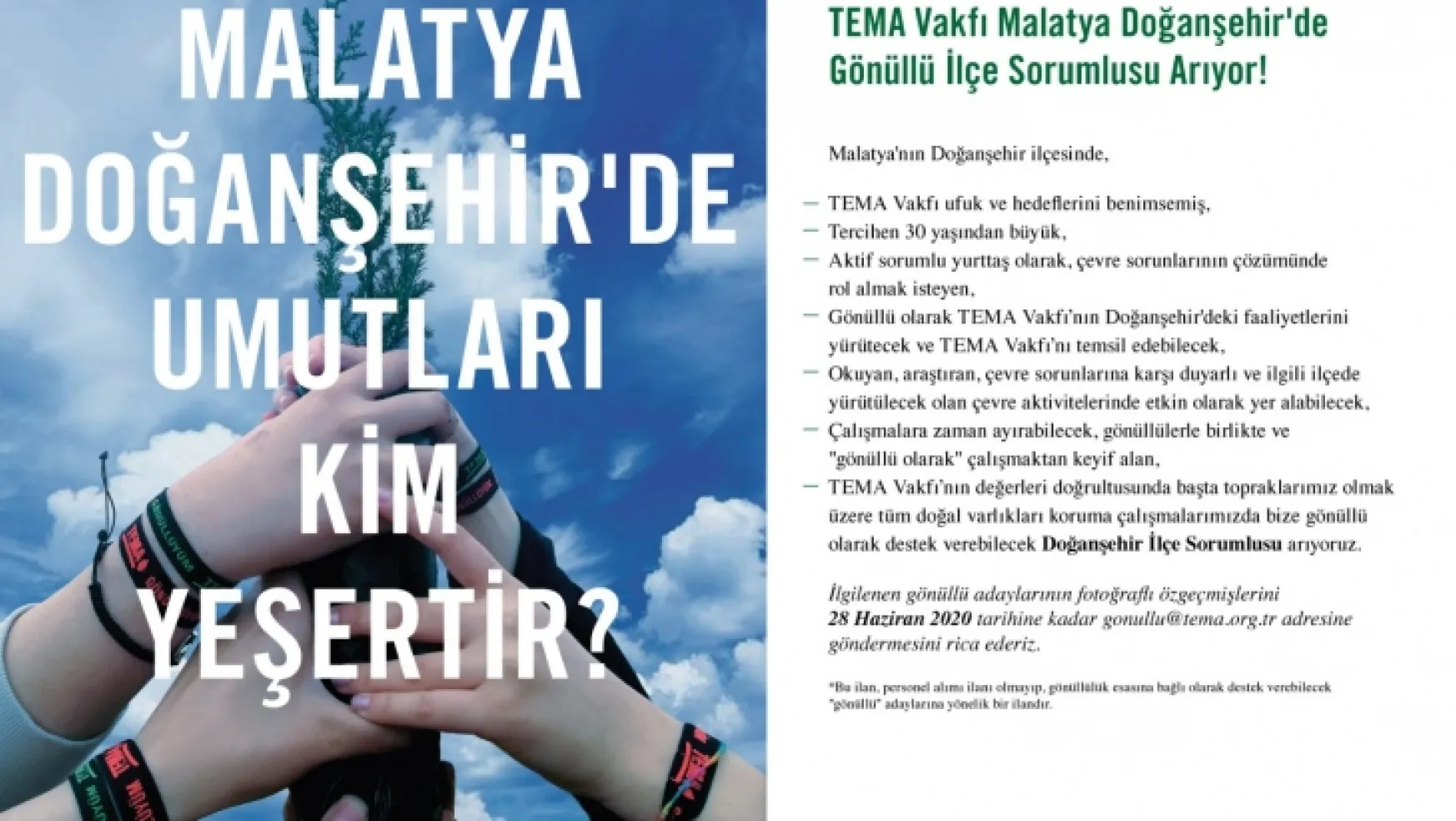 TEMA Vakfı Malatya Doğanşehir'de Gönüllü İlçe Sorumlusu Arıyor!