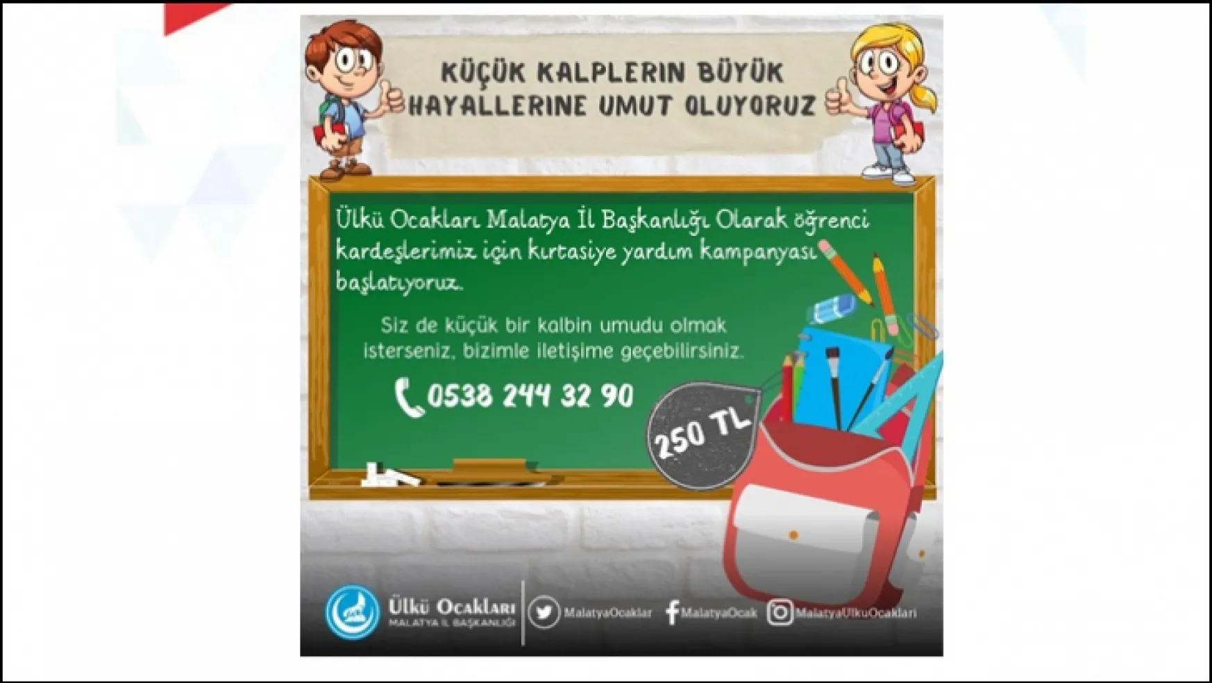 Ülkü Ocakları Malatya İl Başkanlığı Kırtasiye Yardım Kampanyası Başlattı