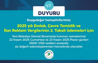 Emlak, Çevre Temizlik ve İlan Reklam Vergisi 2. Taksit Ödemeleri İçin Hafta Sonu Vezneler Açık