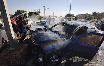 Malatya'da Kaza Yapan Araç Alev Aldı