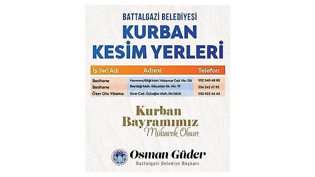 Battalgazi'de Kurban Kesim Yerleri Belirlendi