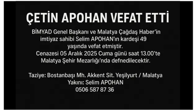 BİMYAD Genel Başkanı Selim Apohan'ın Acı Günü: Kardeşi Çetin Apohan Vefat Etti