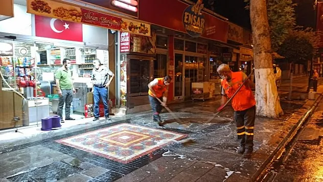 Cadde ve sokaklar gece gündüz ilaçlı sularla yıkanıyor