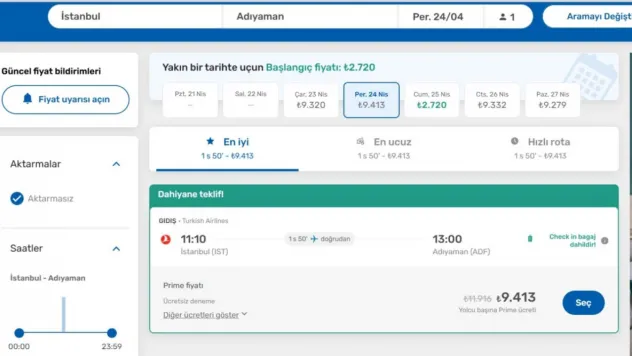 Deprem sarsıntısı yetmedi, uçak fiyatları da sarstı: İstanbul-Adıyaman 11 bin 800TL