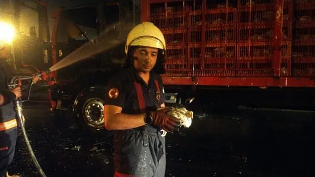 Hayvan Yüklü Tırın Motorunda Yangın Çıktı