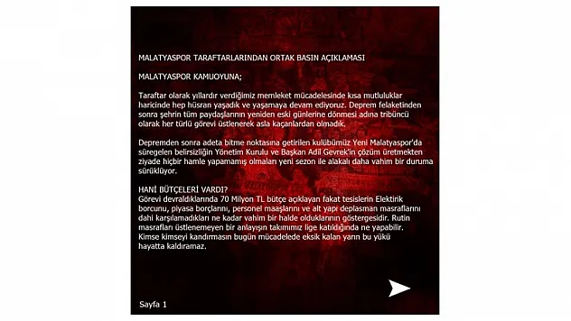 Malatyaspor Taraftarlarından Ortak Basın Açıklaması