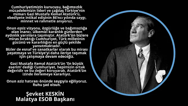 MESOB Başkanı Şevket Keskin'den 10 Kasım Mesajı