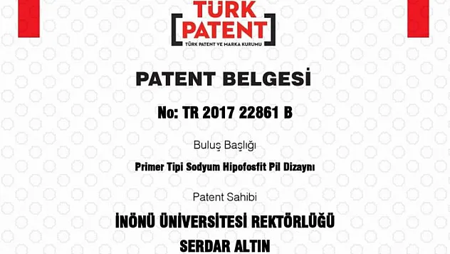 'Primer Tipi Sodyum Hipofosfit Pil Dizaynı' Başlıklı Patent Başvurusu Tescillendi
