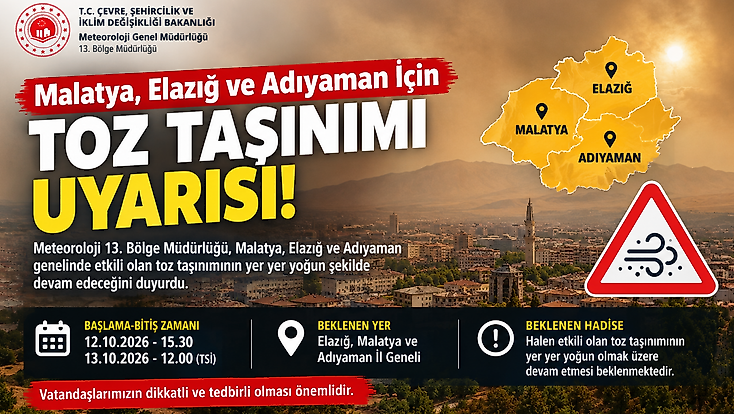 Malatya’da Toz Taşınımı Uyarısı