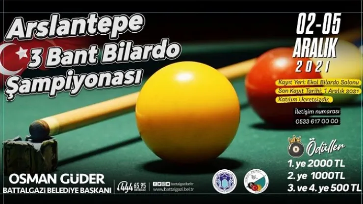 Battalgazi'deki Bilardo Şampiyonasına Başvurular Yarın Sona Eriyor