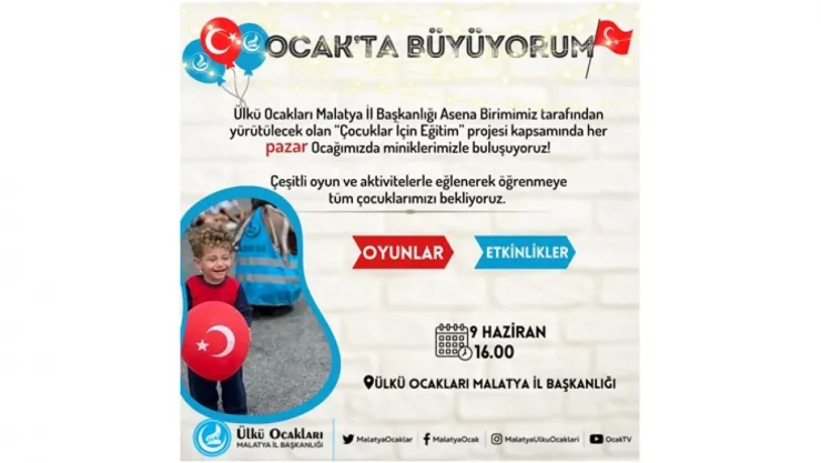 Ülkü Ocakları ' Çocuklar İçin Eğitim-Ocakta Büyüyorum' Projesini Tekrar Başlattı
