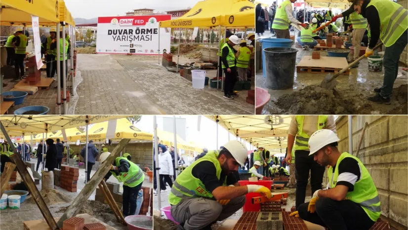 Geleceğin mühendislerinden kıyasıya duvar örme yarışması