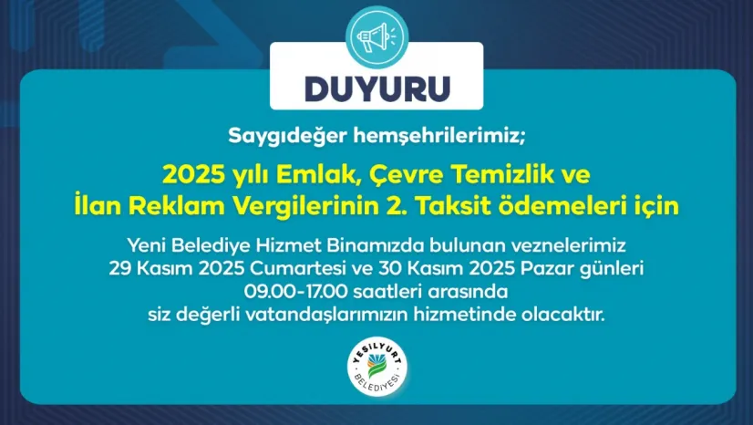 Yeşilyurt Belediye Vezneleri, Hafta Sonu Hizmet Verecek