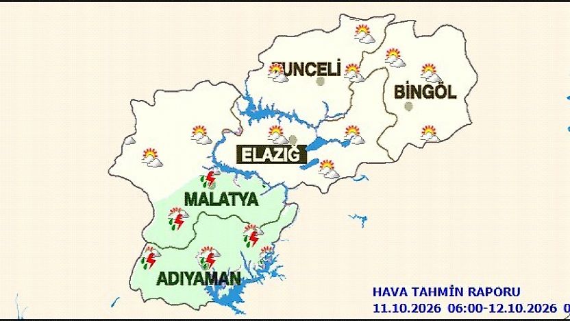 Adıyaman ve Malatya'nın Güneyinde Gece Sağanak Uyarısı